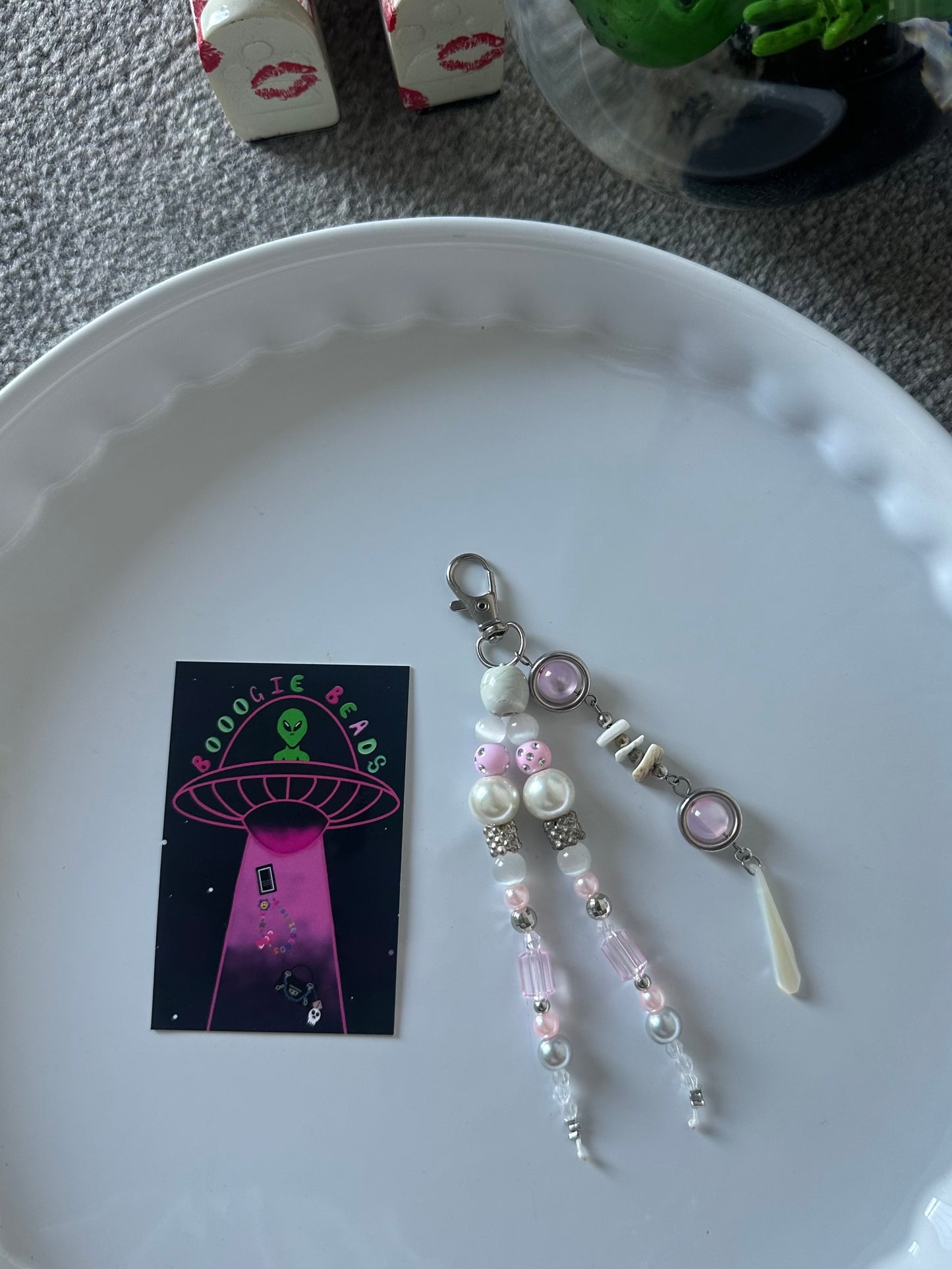 Pink pearl keyring
