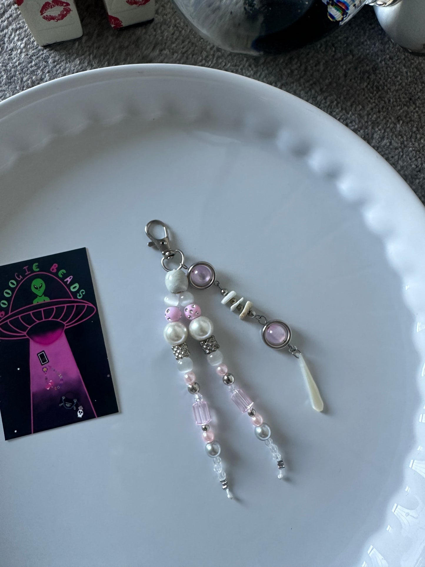 Pink pearl keyring