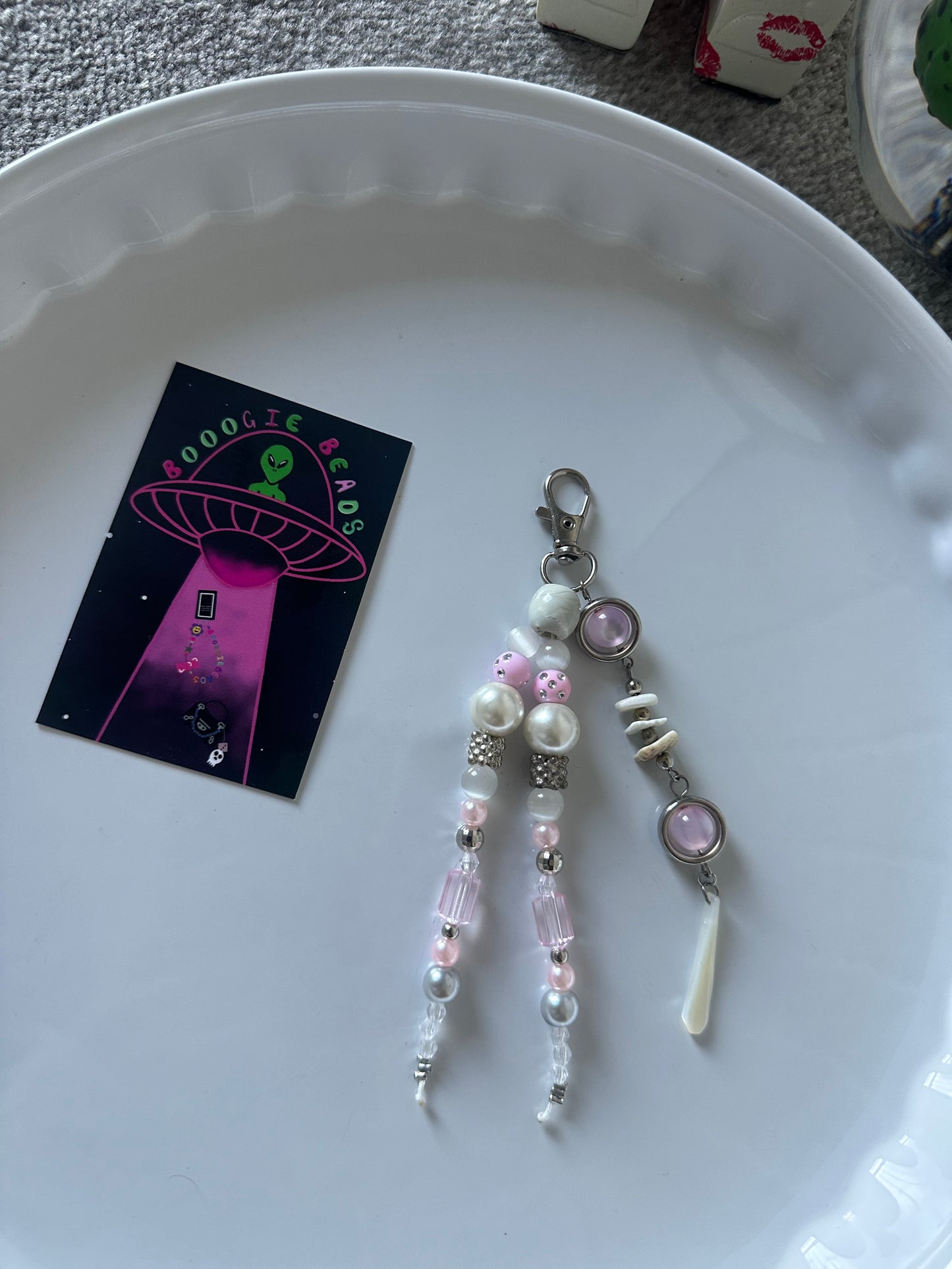 Pink pearl keyring