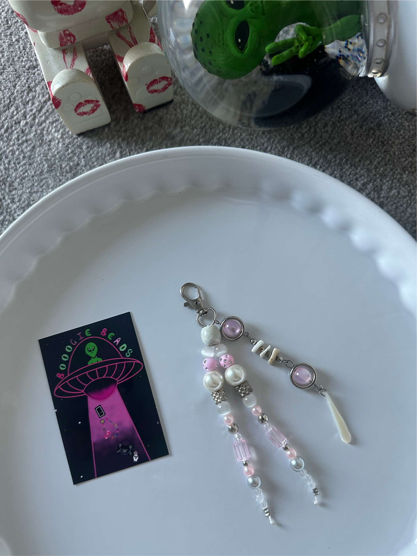 Pink pearl keyring