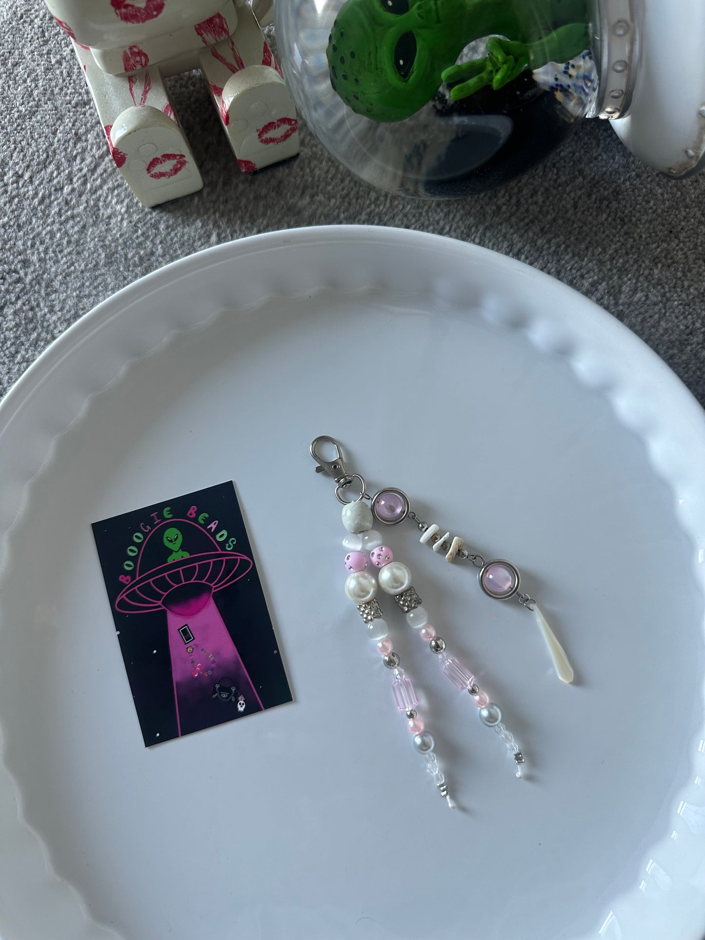 Pink pearl keyring