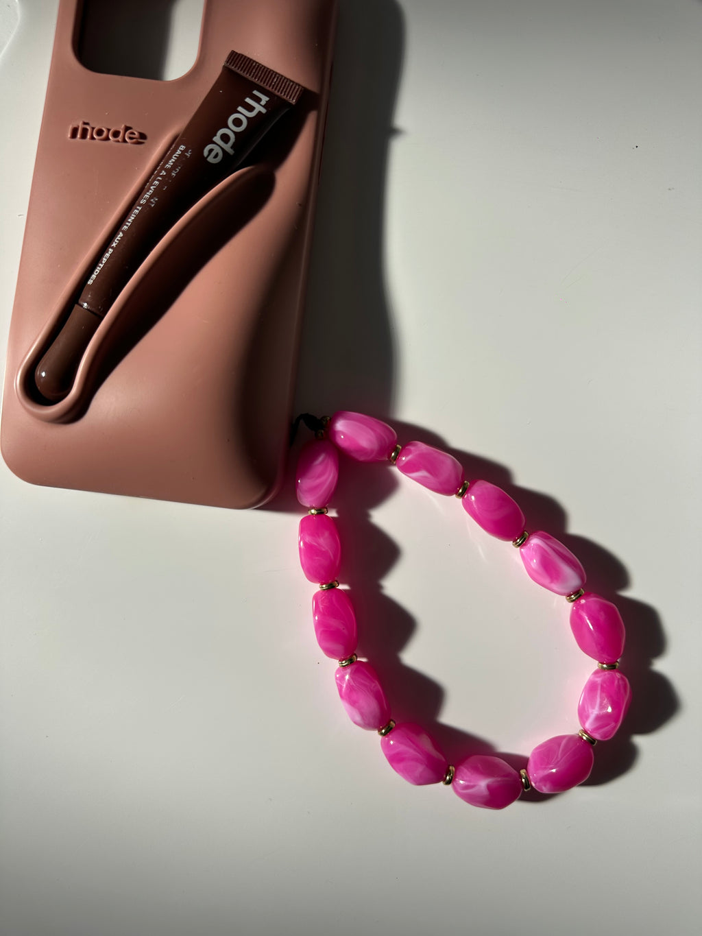 Pink stone phone charm