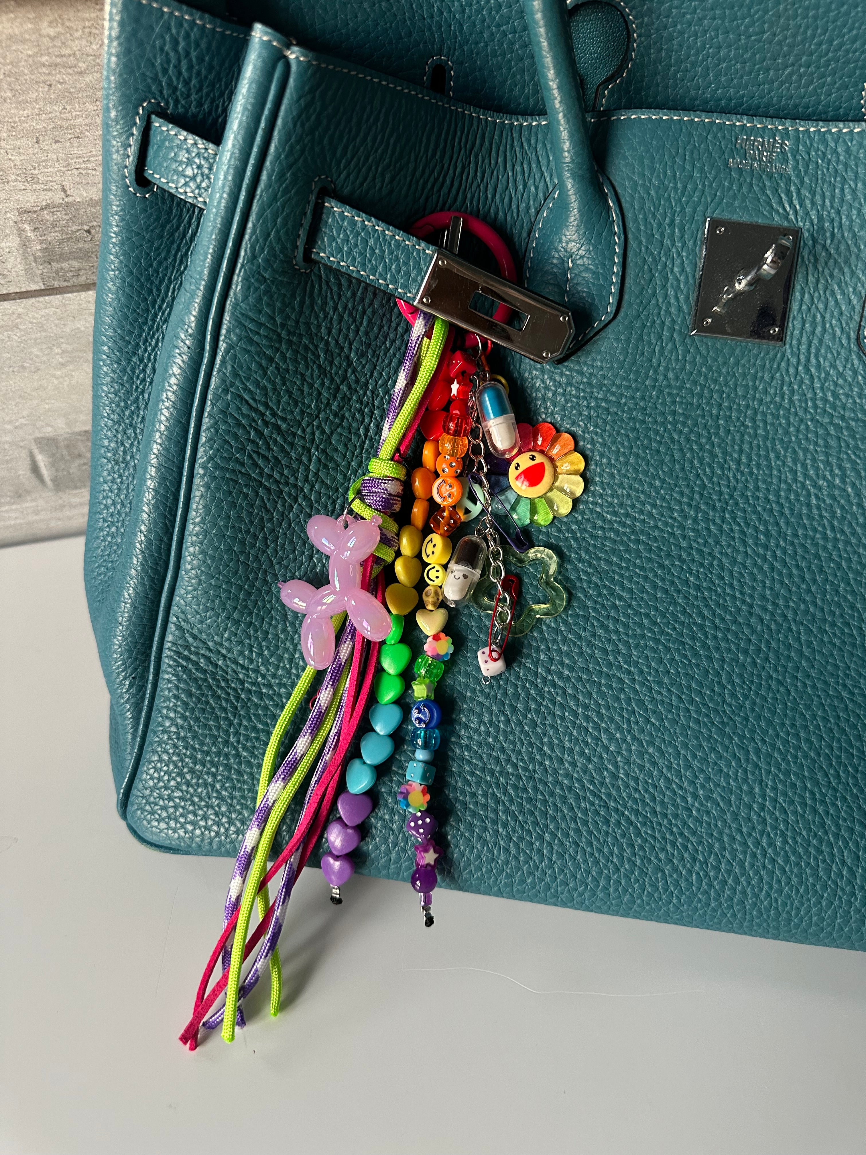 Funky rainbow (pink) bag charm