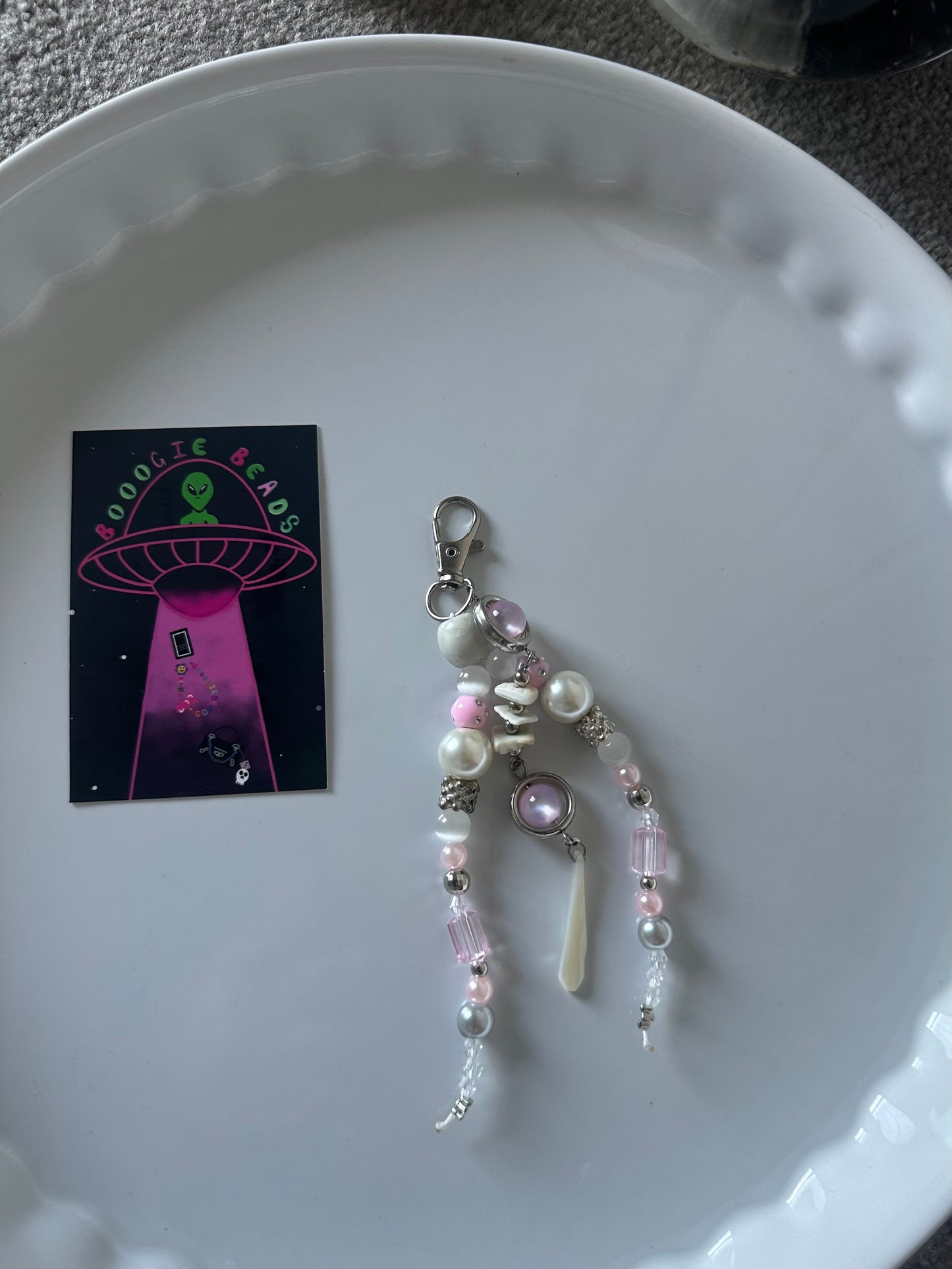 Pink pearl keyring
